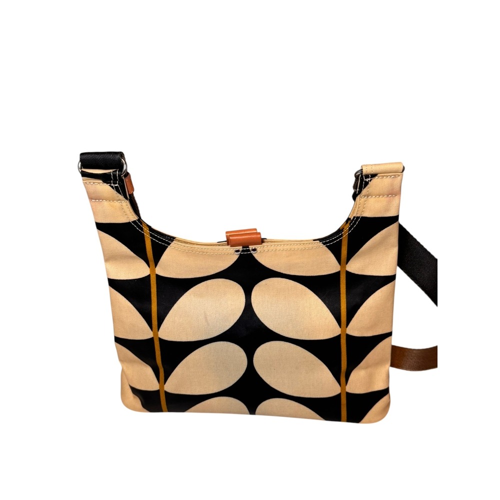 Orla Kiely Giant Oval Stem Canvas Crossbody Shoulder Bag Black Cream Adjustable - Picture 6 of 12